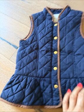 Janie and Jack Quilted Navy Vest with Brown Trim